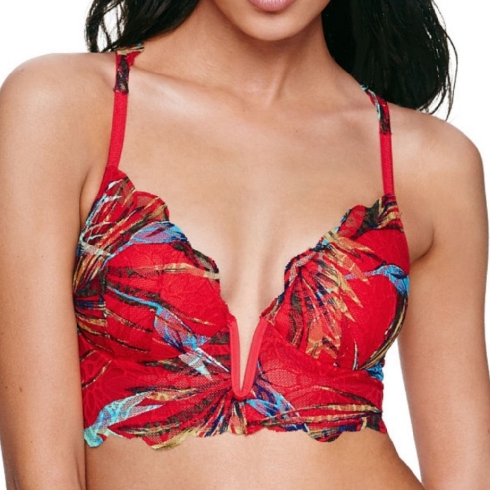 Victoria's Secret PINK V wire red tropical floral racerback pushup bralette